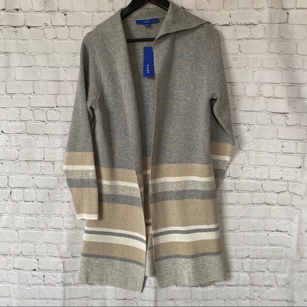 Fall Duster Cardigan Apt. 9 Collared Gray Striped